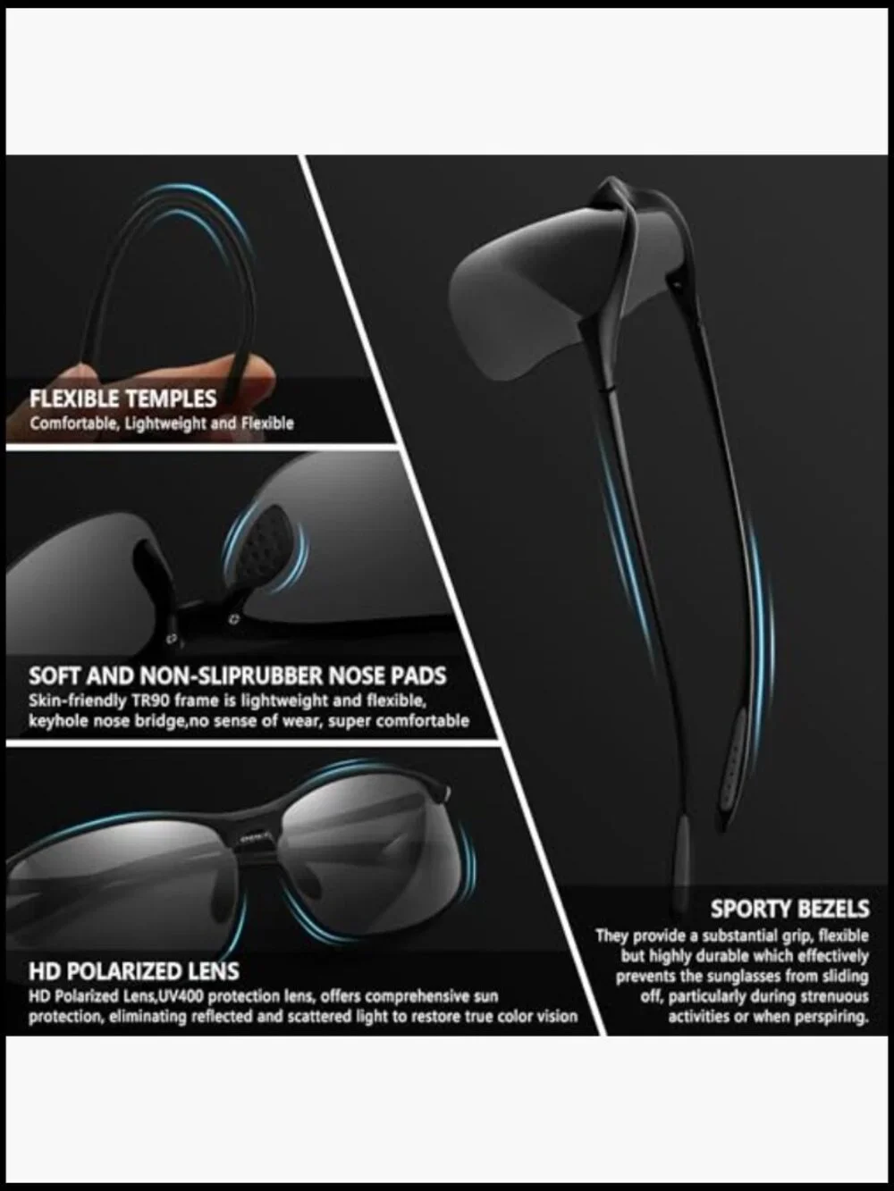TR90 Ultra-lightweight Sports Sunglasses with HD Polarized UV400 Protection